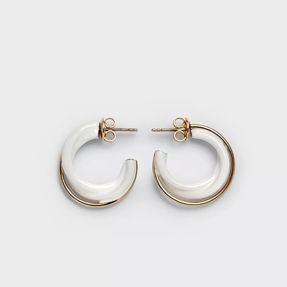 Bottega Veneta white and gold hoop earrings